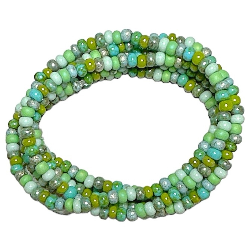 NWT Caribbean Shores Green and Turquoise Hues Beaded Wrap Bracelet or Ne…